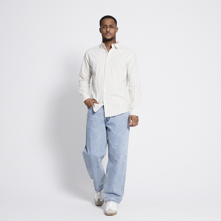 Linen blend shirt "Lucas Stripe" Light Beige